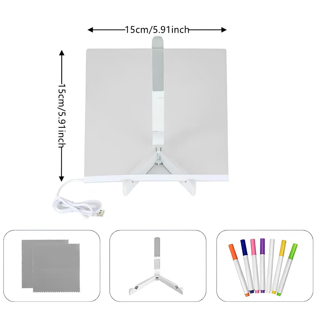 Glowing LED Acrylic Writing Board with 7 Neon Markers – USB Light-Up 30x20 Cm